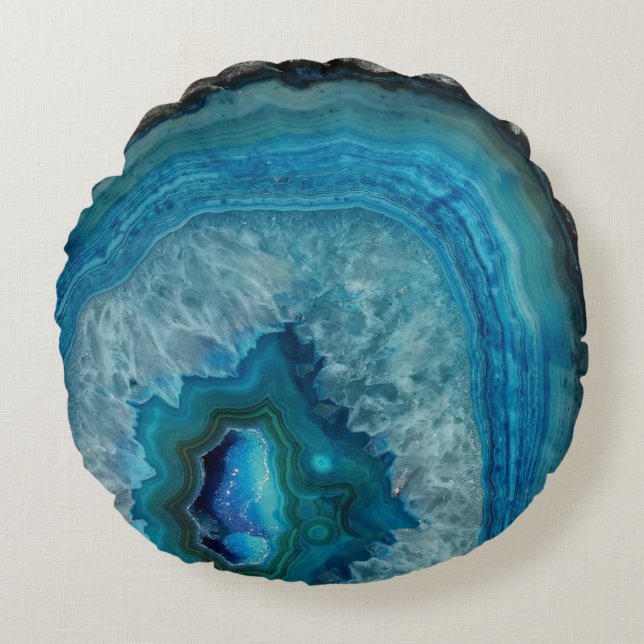 Coussins Ronds Blue Geode Rock Mineral Agate Crystal Image (Devant)