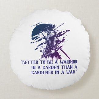 Coussins Ronds Blue Ink Samurai Warrior Custom Quote Round Pillow