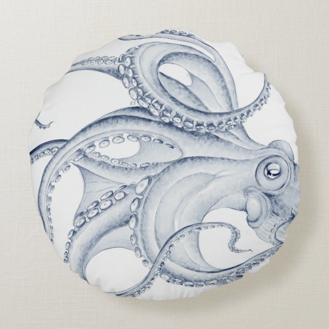Coussins Ronds Blue Octopus Cephalopode Kraken Ink (Dos)
