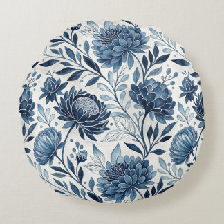 Coussins Ronds Blue Peony Garden Watercolor
