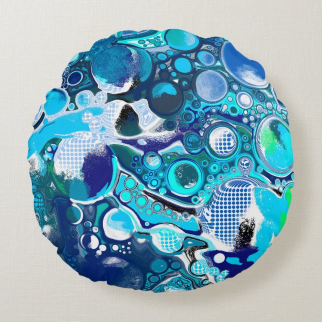 Coussins Ronds Blue Sea bulles Art Abstrait (Devant)