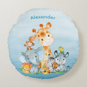 Coussins Ronds Blue Watercolor Cute