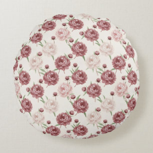 Coussins Ronds Blush Romantique & Motif Floral de Pivoine Bourgui