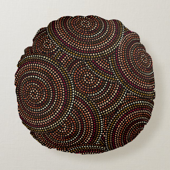 Coussins Ronds Boho Africain : Art Tribal Sans Seamless. (Devant)