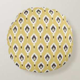 Coussins Ronds Boho chic jaune ikat motif tribal monogramme