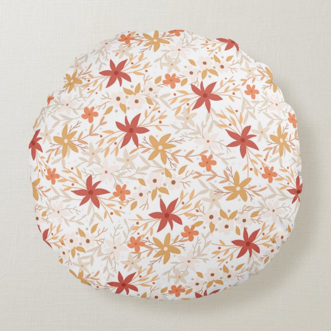Coussins Ronds Boho fleurs abstraites récolter l'os de rouille or (Devant)