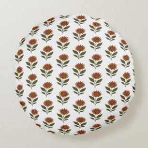 Coussins Ronds Boho floral blanc et Brown