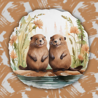 Coussins Ronds Bois Animaux Cute Beavers Baby Kids Room