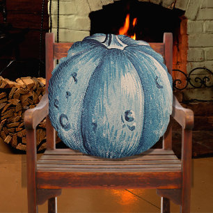 Coussins Ronds Bois gris mou automne Citrouille bleu automne