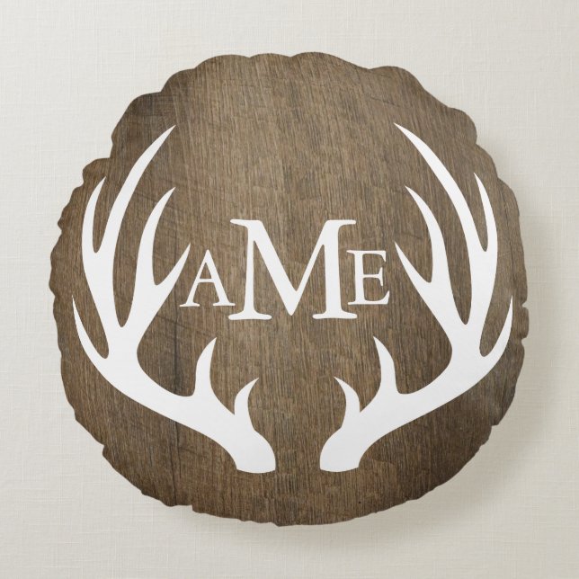 Coussins Ronds Bois rustique Blanc Cerf Antlers Mariage (Devant)
