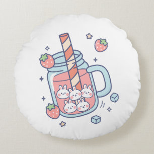 Coussins Ronds Boisson de fraise Kawaii Bunny