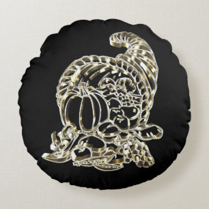 Coussins Ronds Bon thanksgiving Cornucopia noir et or