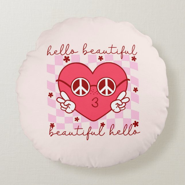 Coussins Ronds Bonjour belle | Cute et coeur (Devant)