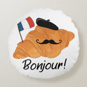 Coussins Ronds Bonjour Croissant Français - France Drôle Nourritu