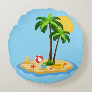 Coussins Ronds Bonjour Été Soleil Rétro Cercle Vintage Plage