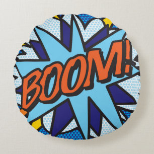 Coussins Ronds BOOM ZOOM Funny Cool Modern Comédie Livre élégant