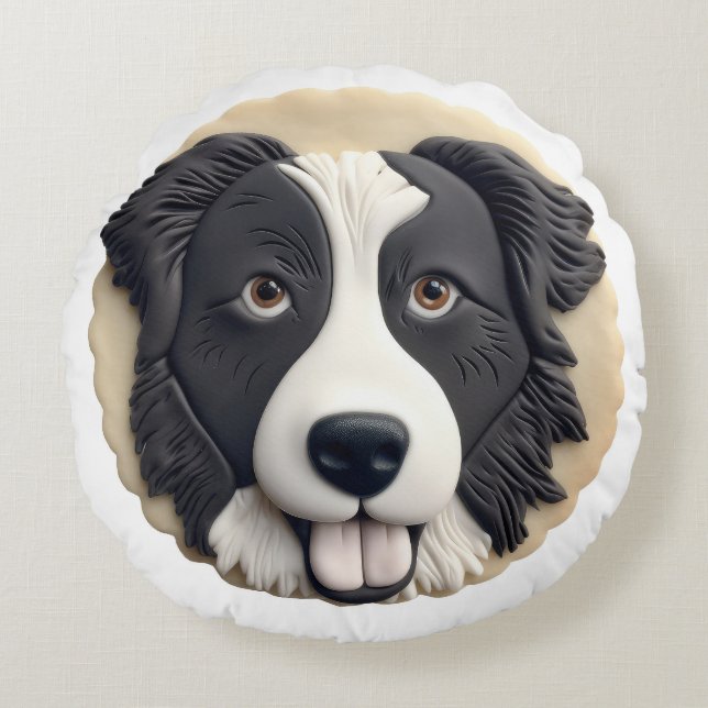 Coussins Ronds Bordure Collie Chien 3D inspiré (Devant)