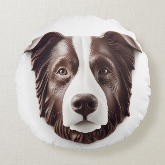 Coussins Ronds Bordure Collie Chien 3D inspiré (Devant)