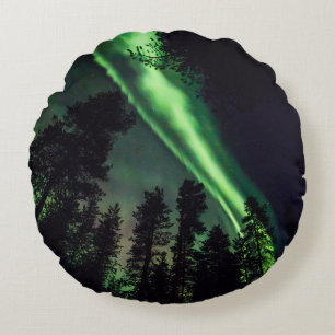 Coussins Ronds Borealis de l'aurore en Laponie finlandaise