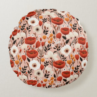 Coussins Ronds Botanique Boho Automne Fleur sauvage Meadow Motif