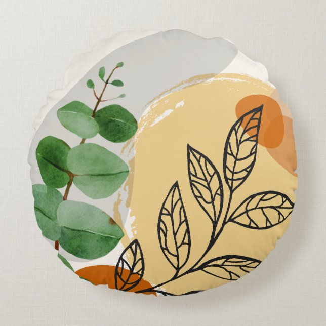 Coussins Ronds Botanique Boho Green Orange (Devant)