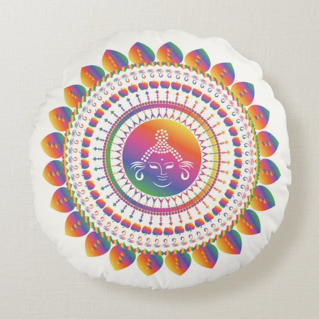 Coussins Ronds Bouddha Arc-en-ciel Mandela Jeu d'oreiller (Devant)