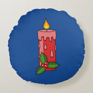 Coussins Ronds Bougie de Pilier Rouge de Noël avec Holly