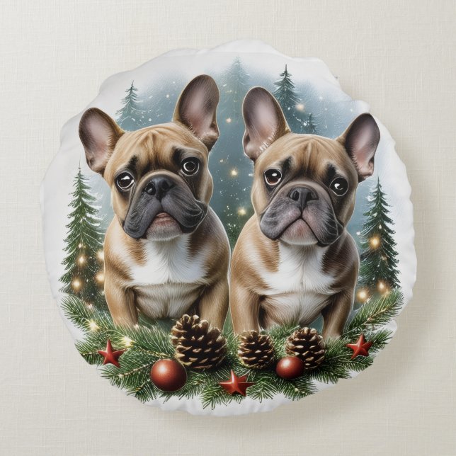 Coussins Ronds Bouledogue français Couronne de Noël Bulldog (Dos)