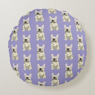 Coussins Ronds Bouledogue français crème,