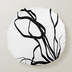 Coussins Ronds Bouquet Blanc : Abstrait blanc & noir