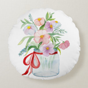 Coussins Ronds Bouquet d'aquarelle de fleurs dans un vase avec un