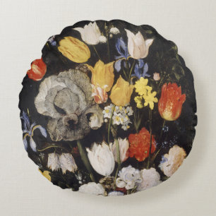 Coussins Ronds Bouquet de fleurs dans un vase de terre (1610)