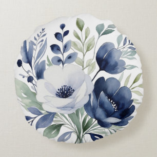 Coussins Ronds Bouquet floral bleu et blanc