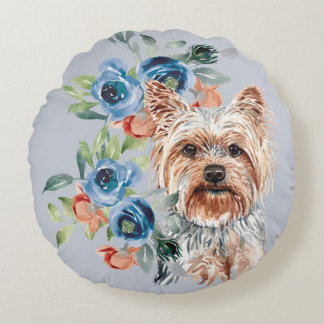 Coussins Ronds Bouquet floral bleu Yorkshire Terrier