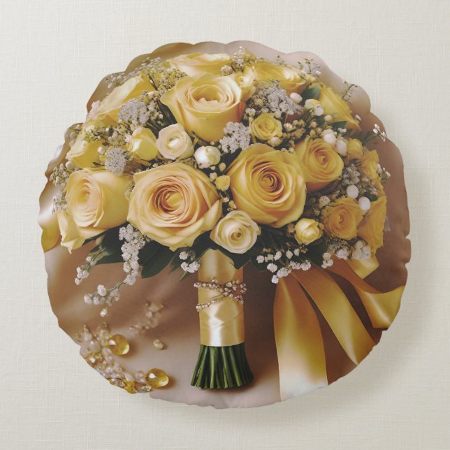 Coussins Ronds Bouquet Mariage de roses jaunes de miel, (Devant)