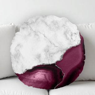 Coussins Ronds Bourgogne Agate Marbre blanc Parties scintillant a