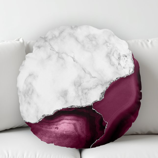 Coussins Ronds Bourgogne Agate Marbre blanc Parties scintillant a (Créateur téléchargé)