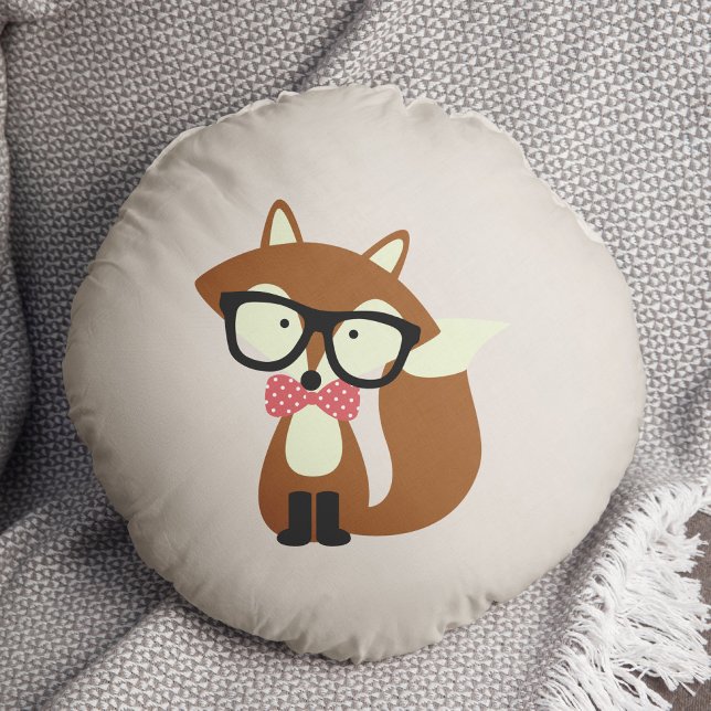 Coussins Ronds Bow Cravate et lunettes Hipster Renard Brown (Créateur téléchargé)