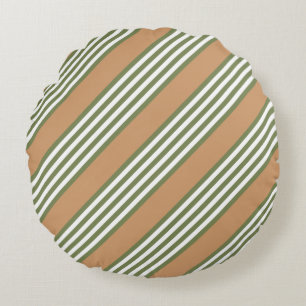 Coussins Ronds Brayures vert olive et blanc motif avec bronze