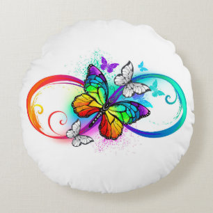 Coussins Ronds Bright infinity with rainbow butterfly