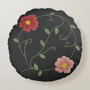Coussins Ronds Broderie Fleur Éternelle