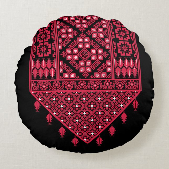 Coussins Ronds Broderie palestinienne Tatreez design imprimé (Devant)