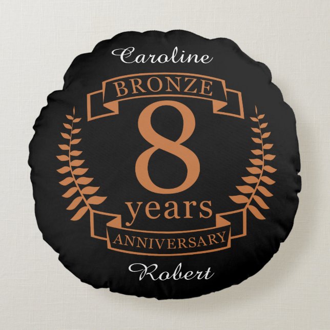 Coussins Ronds Bronze huitième anniversaire mariage 8 ans (Devant)
