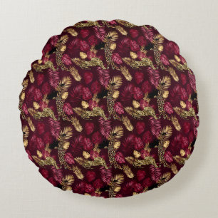 Coussins Ronds Burgundy and Gold Leopard Series Design 12