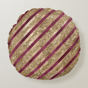 Coussins Ronds Burgundy Gold Parties scintillant Stripes