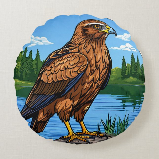 Coussins Ronds Busard des roseaux oiseau coloré Zones humides Fau (Devant)
