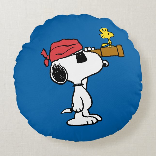 Coussins Ronds cacahuètes | Snoopy et bois de pirate (Devant)