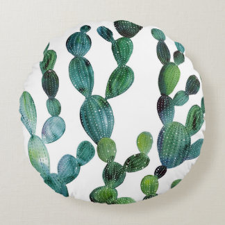 Coussins Ronds Cactus Craze : Tendance de l'aquarelle tropicale