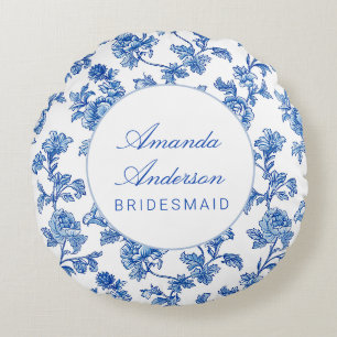 Coussins Ronds Cadeau de demoiselle d'honneur en chinoiserie bleu