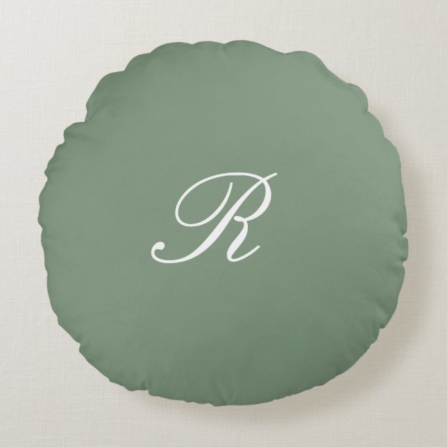 Coussins Ronds Cadeau de mariage initial monogramme vert sauge (Devant)